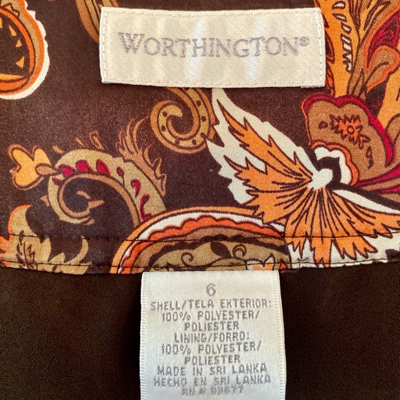 Worthington knee length skirt, size 6, Paisley print, BrownOrangeRedWhite colors - Picture 9 of 10
